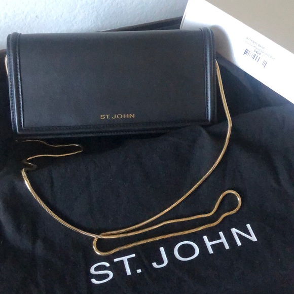 St. John Handbags - St. John Black Leather Crossbody Chain Clutch